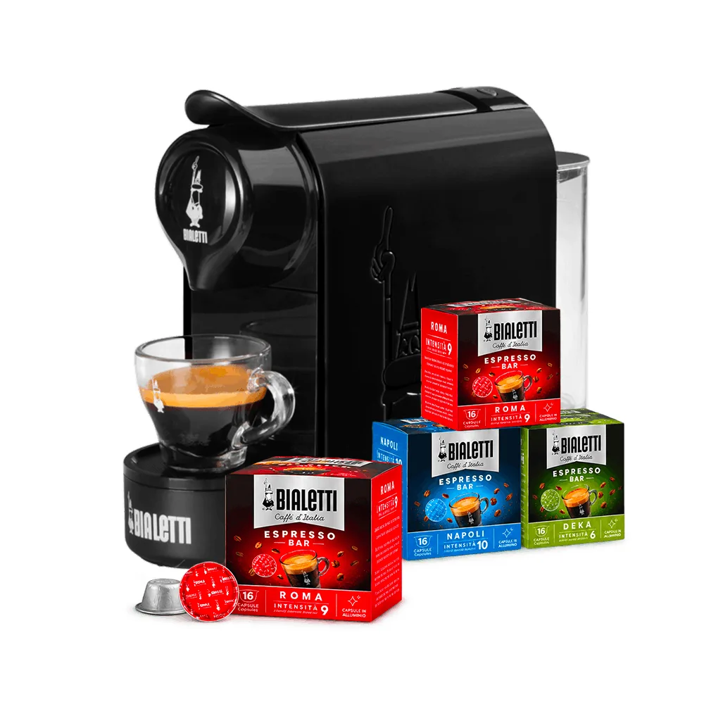 Bialetti Gioia – Espresso machine with 4 boxes of capsules of your choice