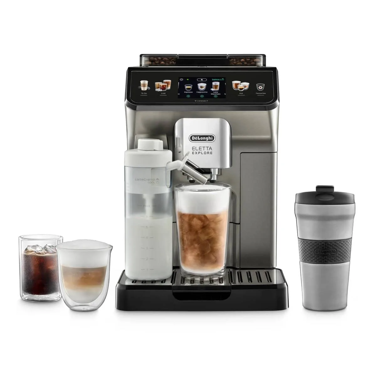 De'Longhi Eletta Explore, Titanium — One Touch, 52 drinks