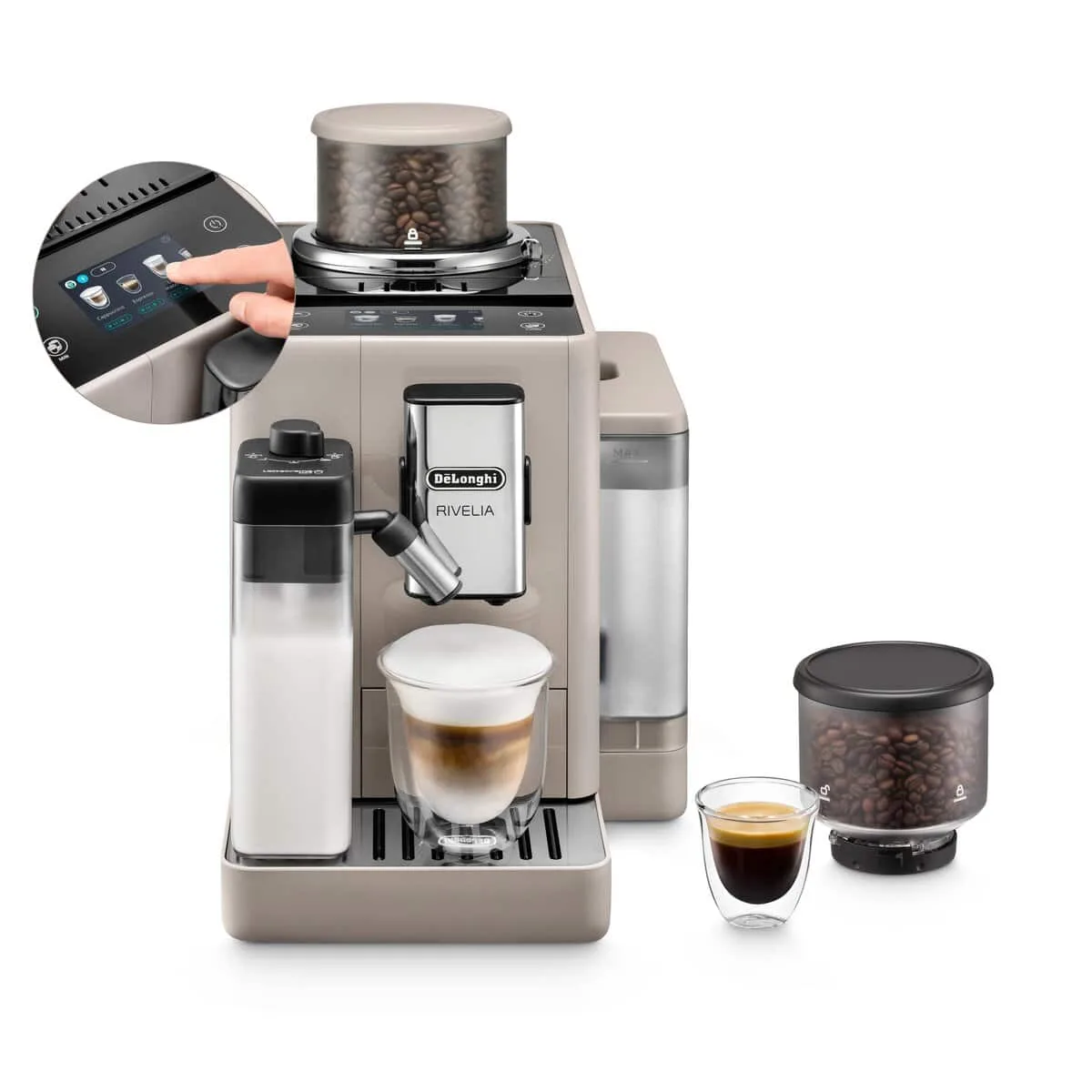De'Longhi Rivelia LatteCrema, Sand Beige — One Touch, 16 drinks
