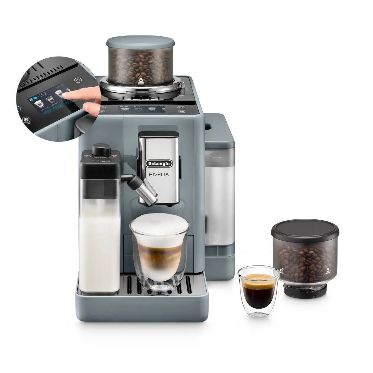 De'Longhi Rivelia LatteCrema, Pebble Grey — One Touch, 16 drinks