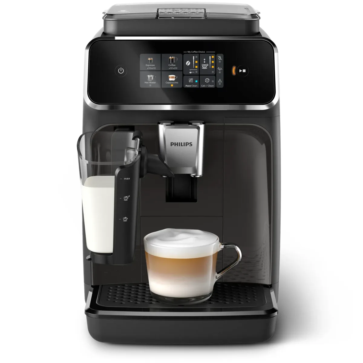 Philips Series 2300 SilentBrew bean-to-cup coffee machine, 4 drinks, Black LatteGo