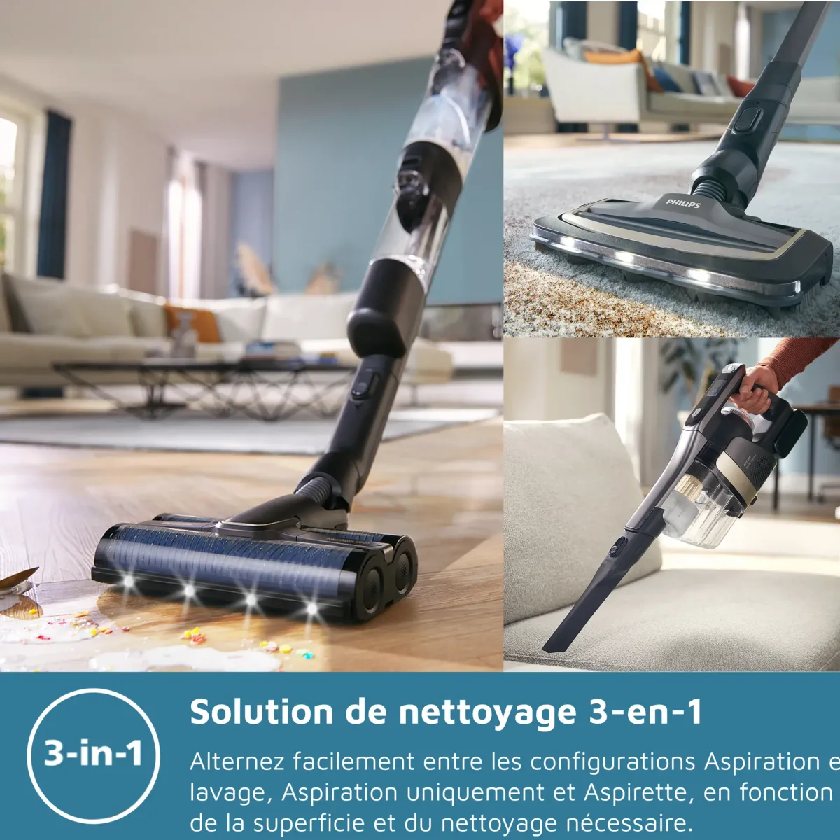 Philips 9000 Series AquaTrio 3-in-1 Wet & Dry Stick Vacuum PowerCyclone Black — Image 3