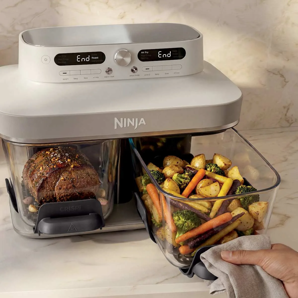 Ninja CRISPi DualZone Glass Air Fryer with 8 Modes, Ivory — Image 3
