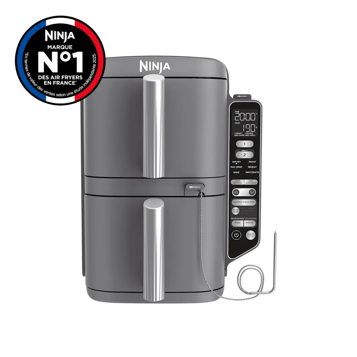 Ninja Ninja DoubleStack XL Air Fryer, vertical, with Smart Cooking Probe, 9.5 L, 6-in-1, Black